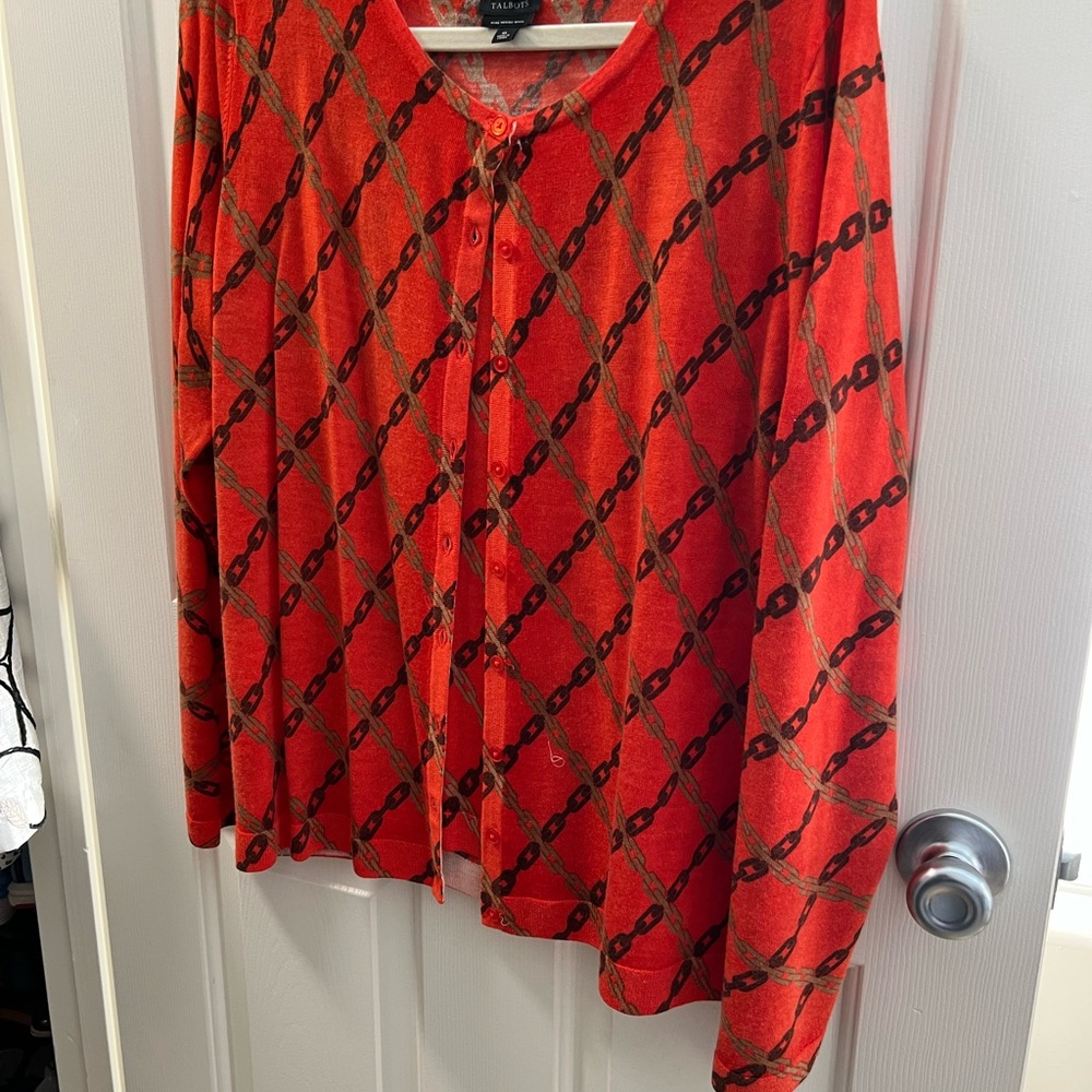 Talbots Vibrant Red Chain Design Cardigan